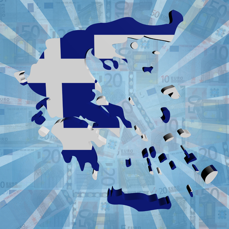 Greece map flag on euros sunburst illustrationの写真素材