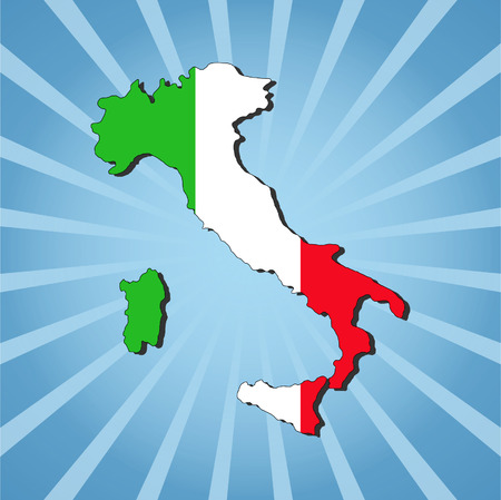 Italy map flag on blue sunburst illustrationのイラスト素材