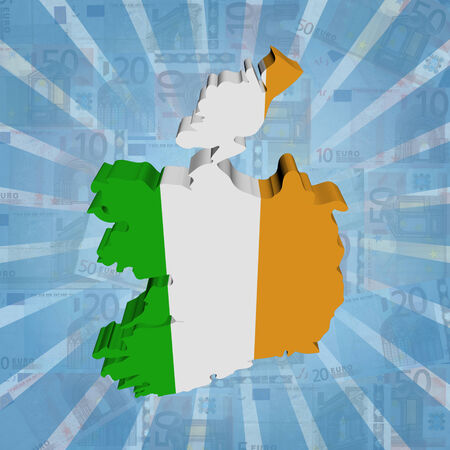 Ireland map flag on euros sunburst illustrationの写真素材