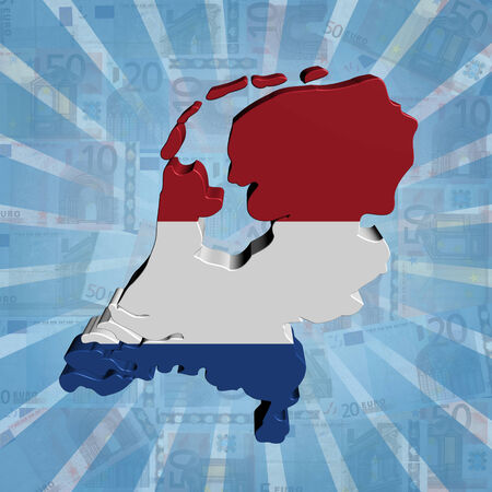 Netherlands map flag on euros sunburst illustrationの写真素材