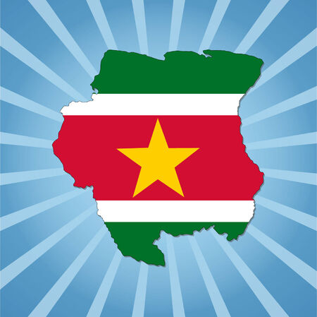 Suriname map flag on blue sunburst illustrationのイラスト素材