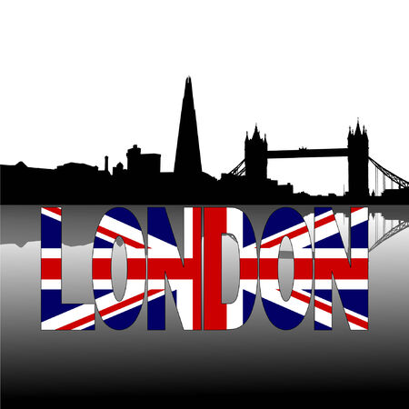 London skyline reflected with British flag text vector illustrationのイラスト素材