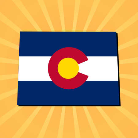 Colorado map flag on sunburst illustrationの写真素材