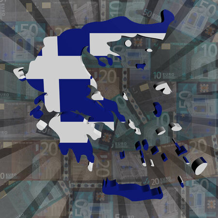 Greece map flag on euros sunburst illustrationの写真素材