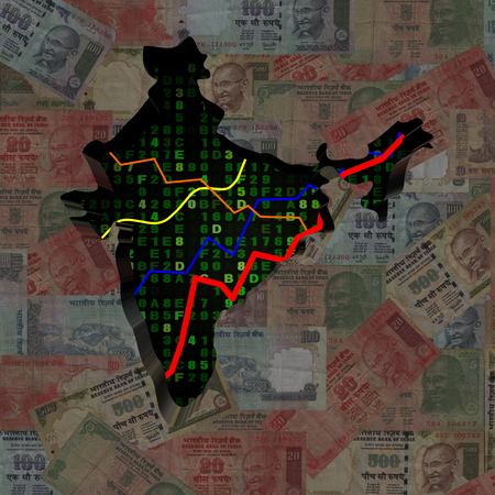 India map with hex code and graphs on Rupees illustrationの写真素材