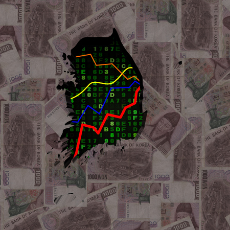 South Korea map with hex code and graphs on Won illustrationの写真素材