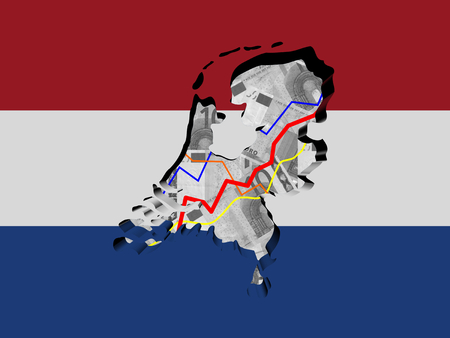 Netherlands map with flag and graphs on Euros illustrationの写真素材
