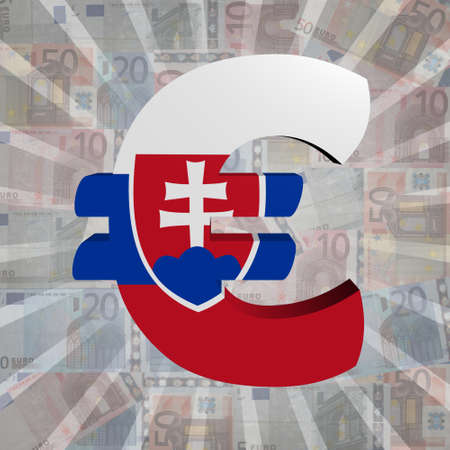 Euro symbol with Slovakian flag on Euro currency illustrationの写真素材