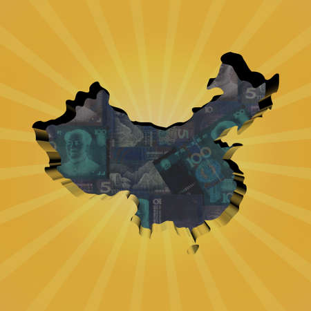China map on Yuan sunburst illustrationの写真素材