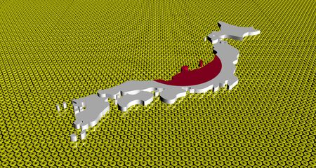 Japan map flag on golden Yen coins illustrationの写真素材