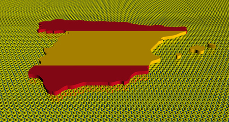 Spain map flag on golden euros coins illustrationの写真素材