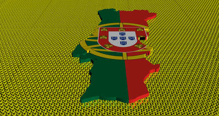 Portugal map flag on golden euros coins illustrationの写真素材