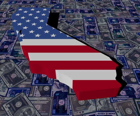 California map flag on dollars illustrationの写真素材