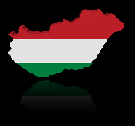 Hungary map flag with reflection illustrationの写真素材
