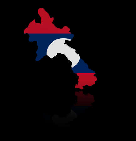 Laos map flag with reflection illustrationの写真素材