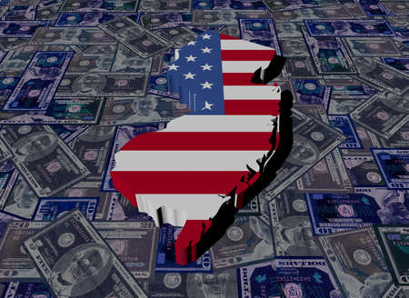 New Jersey map flag on dollars illustrationの写真素材