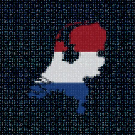 Netherlands map flag on hex code illustrationの写真素材