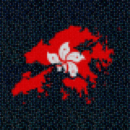 Hong Kong map flag on hex code illustrationの写真素材