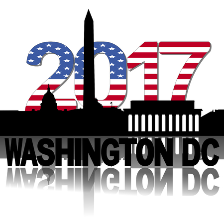 Washington DC skyline 2017 flag text illustrationの写真素材