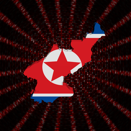 North Korea map flag on red hex code burst illustrationの写真素材