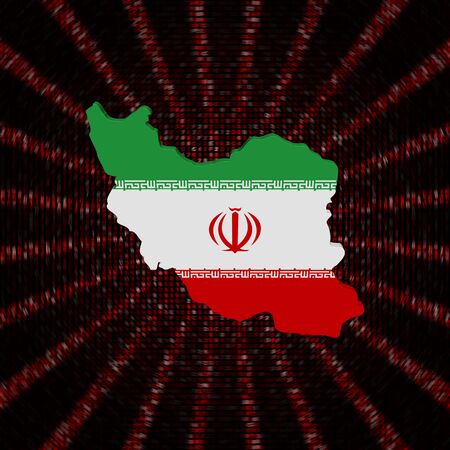 Iran map flag on red hex code burst illustrationの写真素材