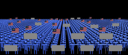 Crowd of people with signs and Malaysian flags illustrationの写真素材