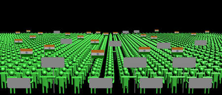 Crowd of people with signs and Indian flags illustrationの写真素材