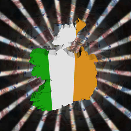 Ireland map flag on currency burst illustrationの写真素材