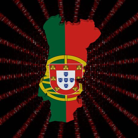 Portugal map flag on red hex code burst illustrationの写真素材