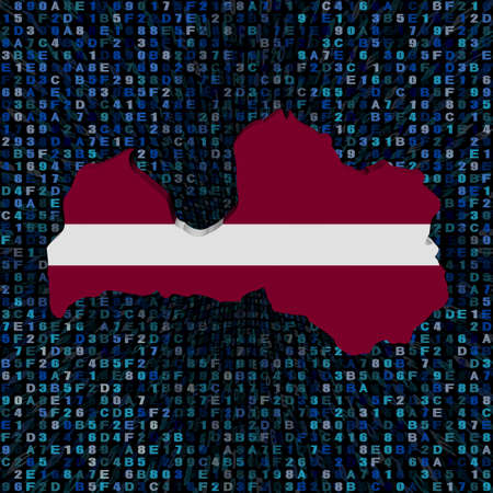 Latvia map flag on hex code illustrationの写真素材