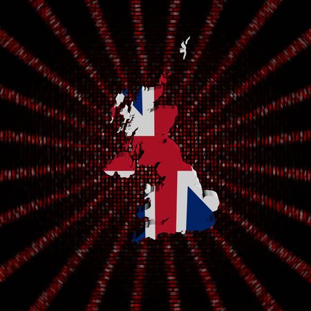 UK map flag on red hex code burst illustrationの写真素材