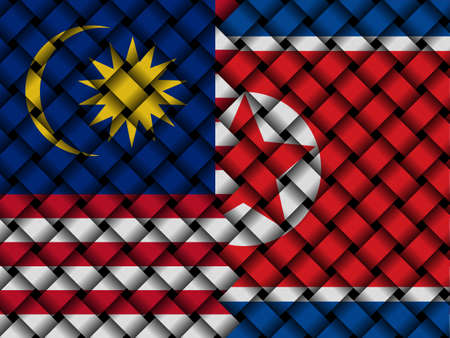 Malaysian North Korean interwoven flags illustrationの写真素材