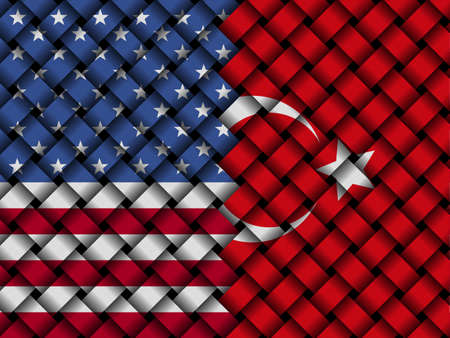 USA Turkish interwoven flags illustrationの写真素材
