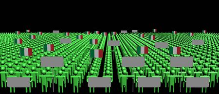 Crowd of people with signs and Italian flags illustrationの写真素材