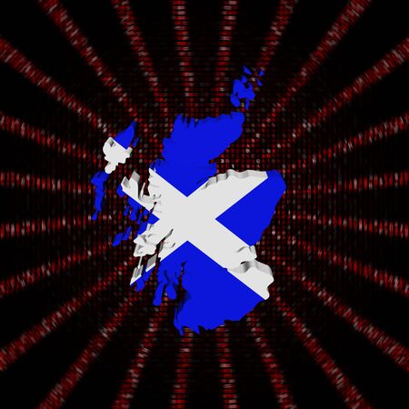 Scotland map flag on red hex code burst illustrationの写真素材