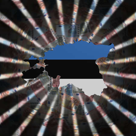 Estonia map flag on currency burst illustrationの写真素材