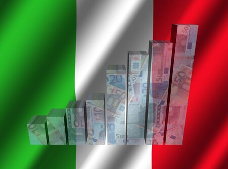 Currency graph on rippled Italian flag illustrationの写真素材