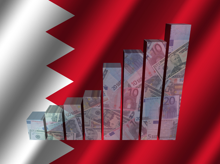 Currency graph on rippled Bahrain flag illustrationの写真素材