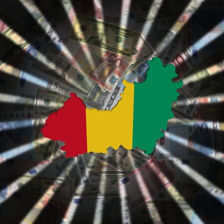 Guinea map flag on currency burst illustrationの写真素材