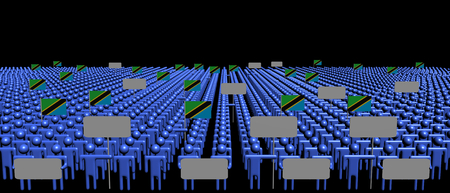 Crowd of people with signs and Tanzania flags illustrationの写真素材