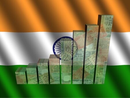 Currency graph on rippled Indian flag illustrationの写真素材