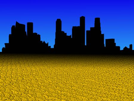 Singapore skyline with golden dollar coins foreground illustrationの写真素材