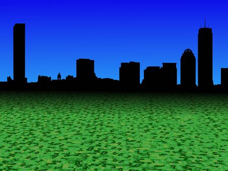 Boston skyline with abstract dollar currency foreground illustrationの写真素材