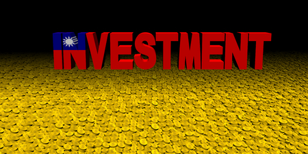 Investment text with Taiwanese flag on coins illustrationの写真素材