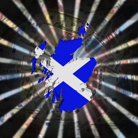 Scotland map flag on currency burst illustrationの写真素材