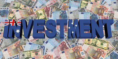 Investment text with Australian flag on currency illustrationの写真素材