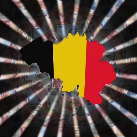 Belgium map flag on currency burst illustrationの写真素材