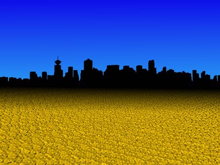 Vancouver skyline with golden dollar coins foreground illustrationの写真素材