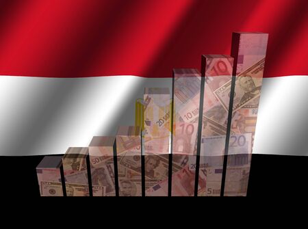 Currency graph on rippled Egyptian flag illustrationの写真素材