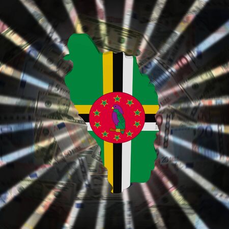 Dominica map flag on currency burst illustrationの写真素材